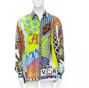 new VERSACE 2020 Runway Pop Temple collage vintage print silk shirt